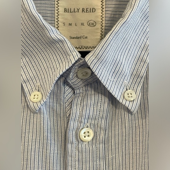Billy Reid Men's Button Front XXL Blue White Striped 1/2 Button Linen Cotton - Picture 5 of 16